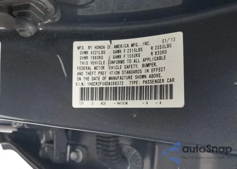 2013 Honda Accord Sport z USA, uszkodzony, nr VIN 1HGCR2F58DA099072